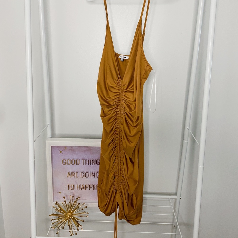Fashion Nova Shanghai Ruched Dress Brown